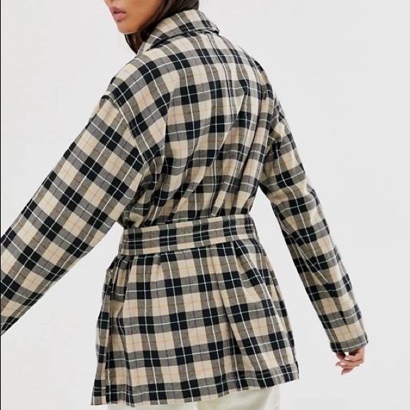 NWOT Monki Check Pattern Tie Jacket - Picture 4 of 7